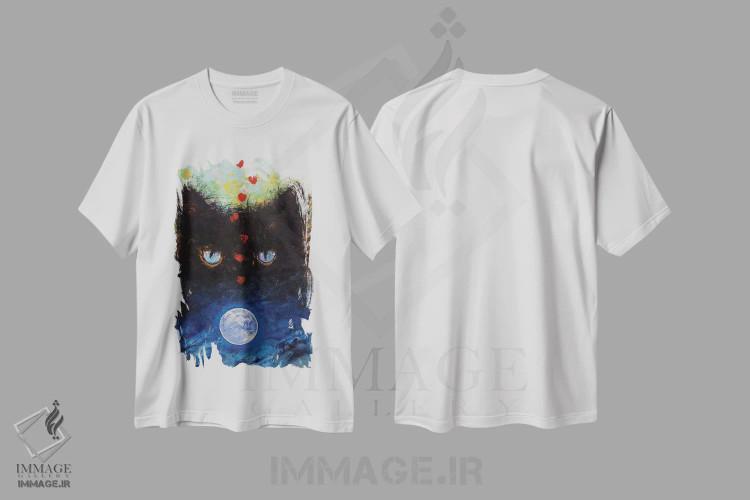 تیشرت سفید طرح دار – تیشرت حیوانات ,گربه سیاه در نور ماه اثر مایکل کریس immage.ir