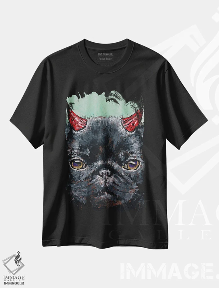 تیشرت مشکی طرح دار – تیشرت فانتزی ,پاگ شیطانی اثر مایکل کریس immage.ir