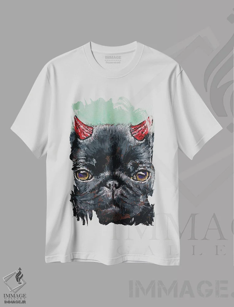 تیشرت سفید طرح دار – تیشرت فانتزی ,پاگ شیطانی اثر مایکل کریس فروشگاه ایماژ