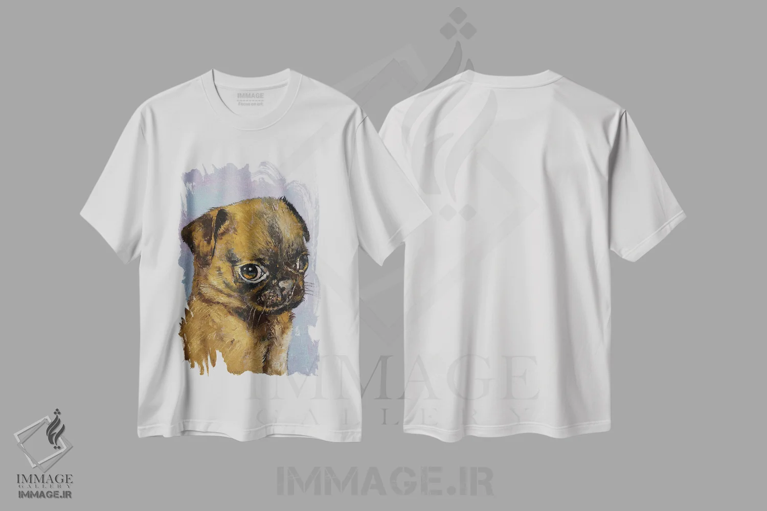 تیشرت سفید طرح دار – تیشرت حیوانات ,توله سگ پاگ اثر مایکل کریس immage.ir