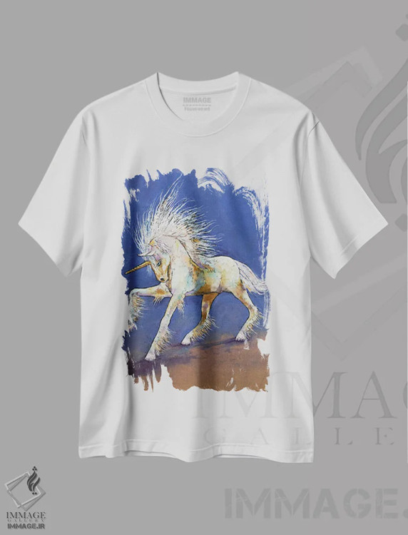 تیشرت سفید طرح دار – تیشرت فانتزی ,تک شاخ کوچولو اثر مایکل کریس فروشگاه ایماژ