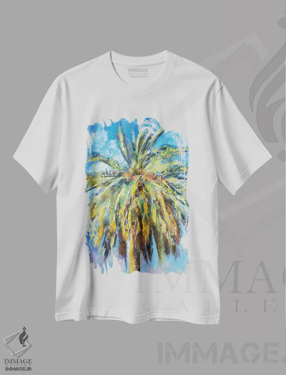 تیشرت سفید طرح دار – تیشرت طبیعت ,نخل خرمای جزایر قناری اثر مایکل کریس فروشگاه ایماژ