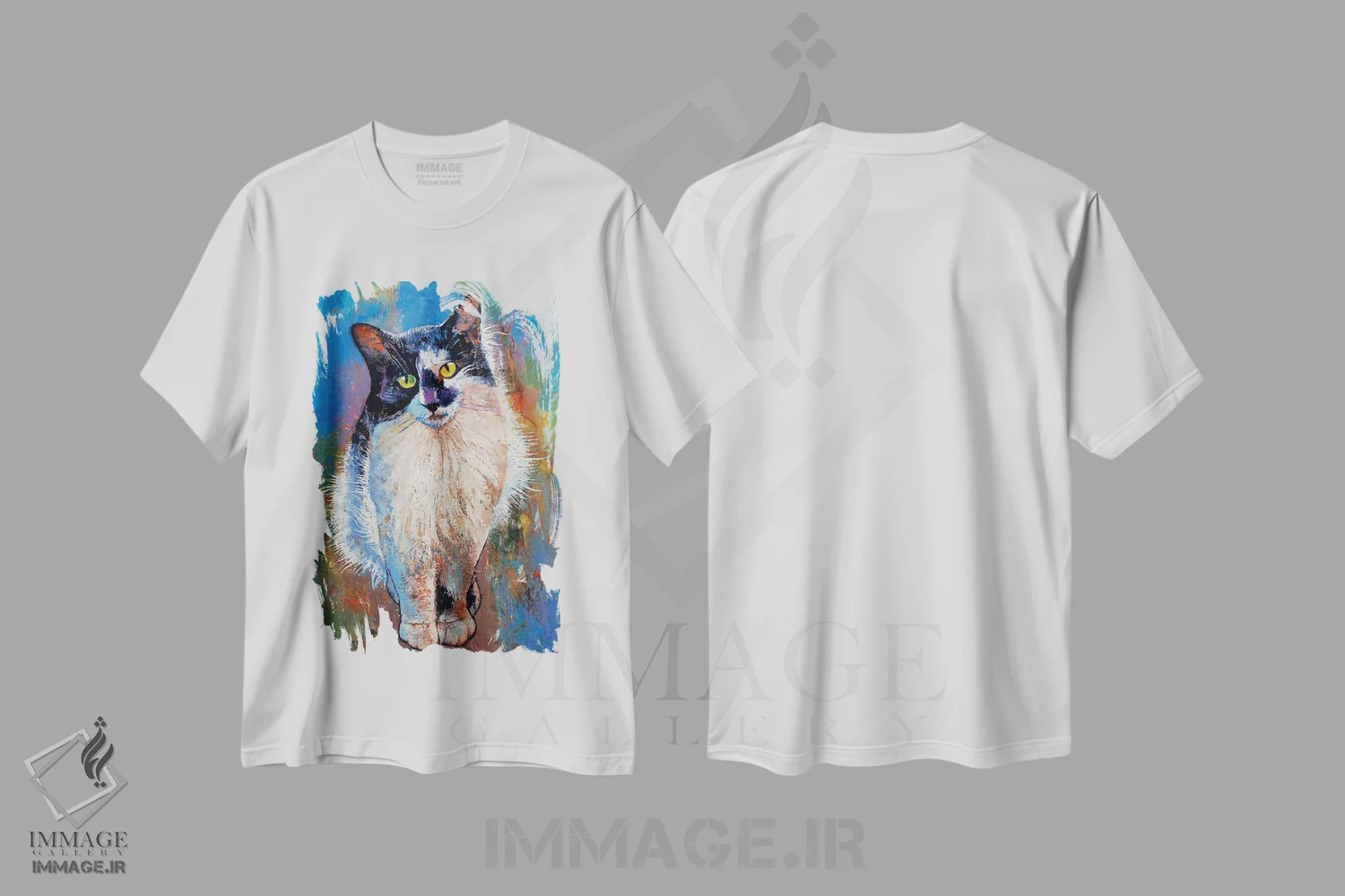 تیشرت سفید طرح دار – تیشرت حیوانات ,گربه سیاه و سفید اثر مایکل کریس فروشگاه ایماژ