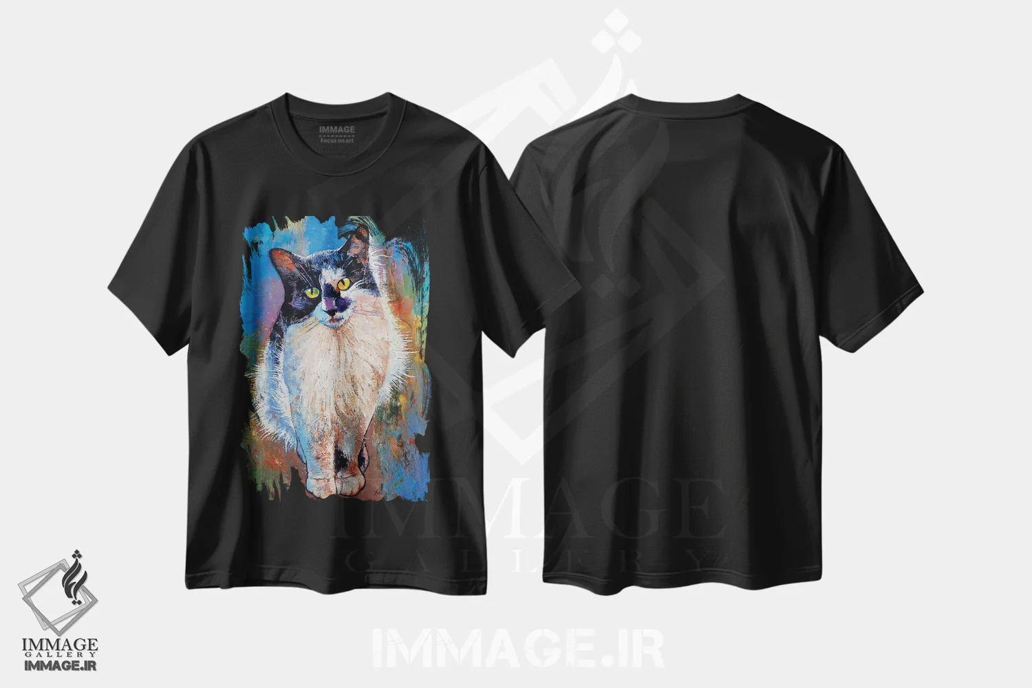 تیشرت مشکی طرح دار – تیشرت حیوانات ,گربه سیاه و سفید اثر مایکل کریس immage.ir