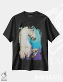 تیشرت مشکی طرح دار – تیشرت فانتزی ,تک شاخ سفید اثر مایکل کریس فروشگاه ایماژ