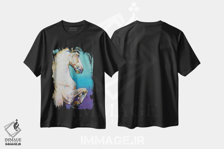 تیشرت مشکی طرح دار – تیشرت فانتزی ,تک شاخ سفید اثر مایکل کریس فروشگاه ایماژ