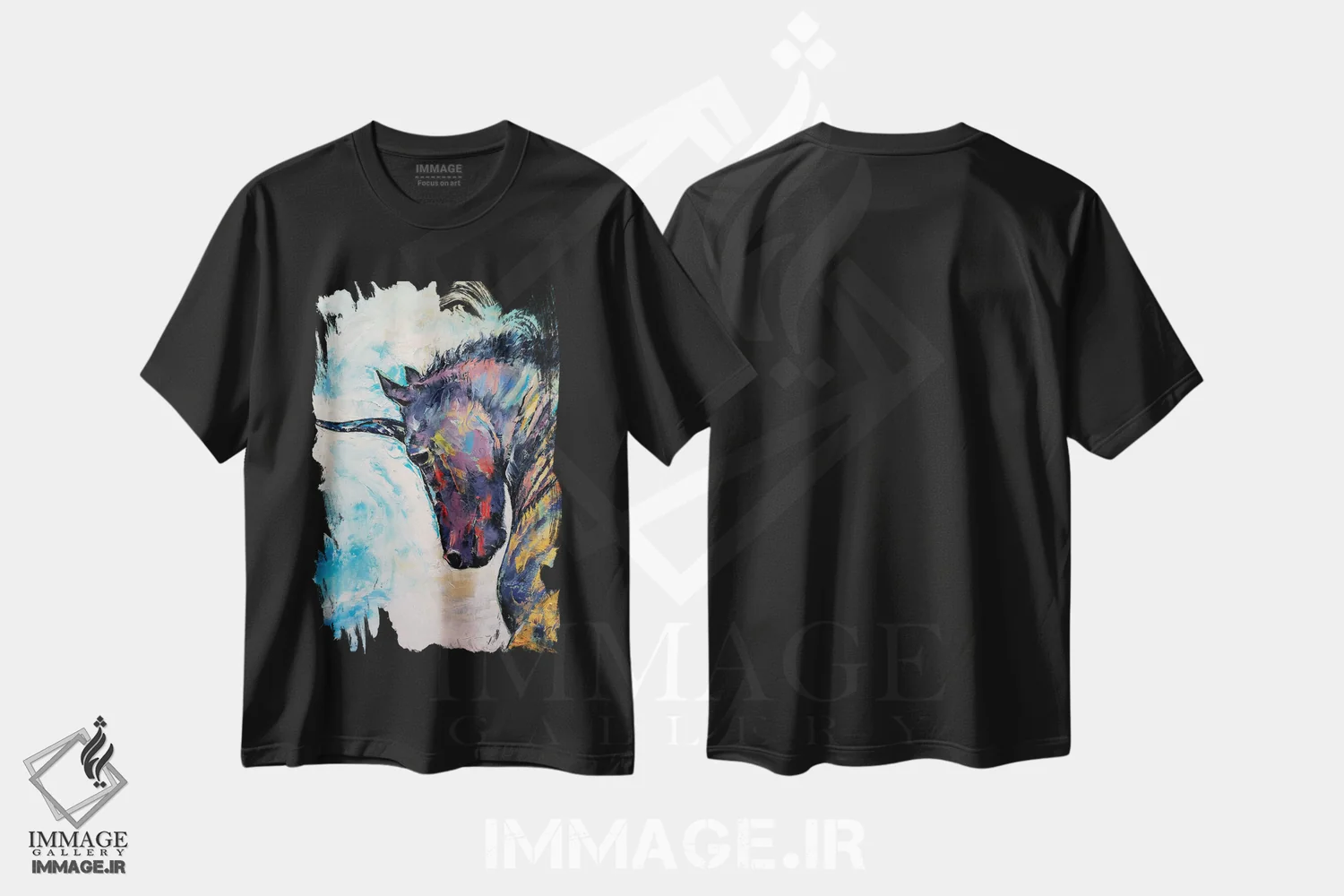 تیشرت مشکی طرح دار – تیشرت فانتزی ,تک شاخ تیره اثر مایکل کریس immage.ir