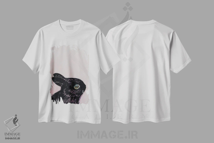 تیشرت سفید طرح دار – تیشرت گرافیکی ,خرگوش سیاه اثر مایکل کریس immage.ir
