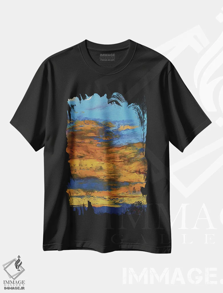 تیشرت مشکی طرح دار – تیشرت انتزاعی ,غروب نارنگی رنگ اثر مایکل کریس فروشگاه ایماژ