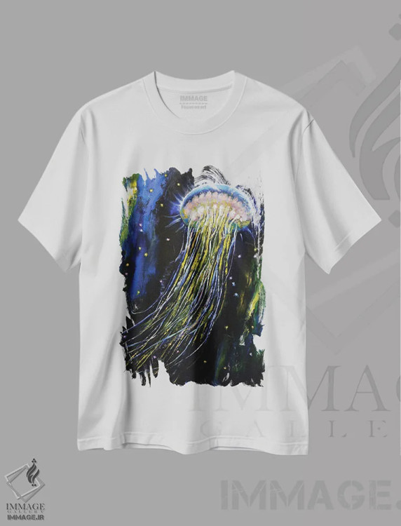 تیشرت سفید طرح دار – تیشرت فانتزی ,عروس دریایی در فضا اثر مایکل کریس فروشگاه ایماژ