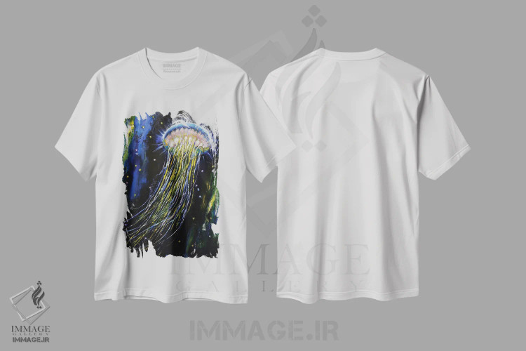 تیشرت سفید طرح دار – تیشرت فانتزی ,عروس دریایی در فضا اثر مایکل کریس فروشگاه ایماژ