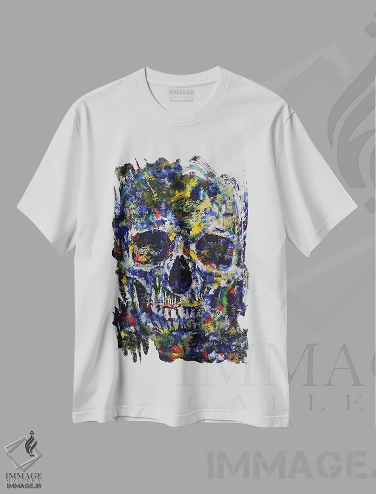 تیشرت سفید طرح دار – تیشرت گرافیکی ,جمجمه انتزاعی اثر مایکل کریس فروشگاه ایماژ
