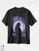 تیشرت مشکی طرح دار – تیشرت هنری ,نور ماه و گربه سیاه اثر مایکل کریس فروشگاه ایماژ