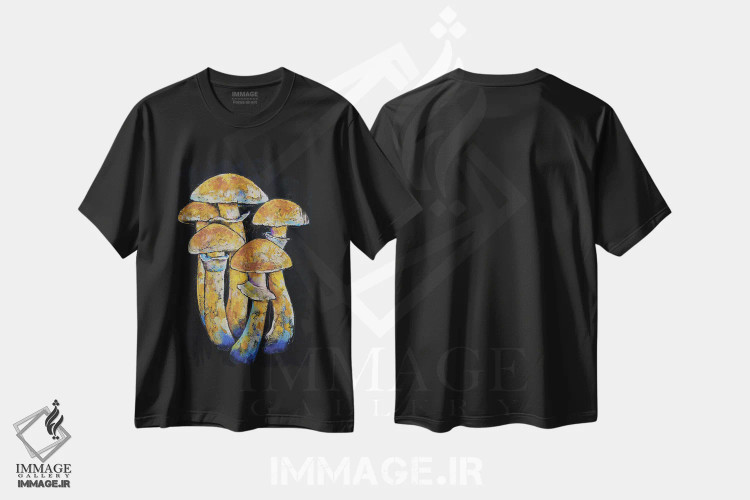 تیشرت مشکی طرح دار – تیشرت طبیعت ,قارچ های سرطلایی اثر مایکل کریس فروشگاه ایماژ