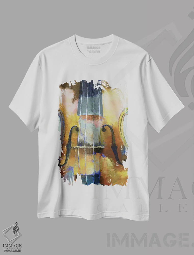 تیشرت سفید طرح دار – تیشرت موسیقی ,نقاشی ویولن اثر مایکل کریس immage.ir