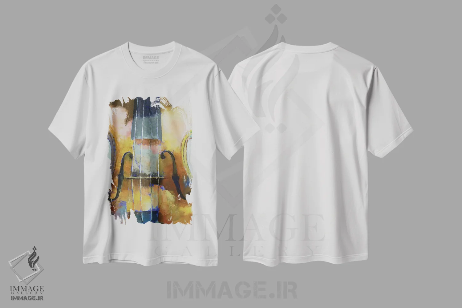 تیشرت سفید طرح دار – تیشرت موسیقی ,نقاشی ویولن اثر مایکل کریس immage.ir