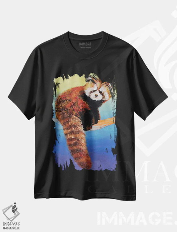 تیشرت مشکی طرح دار – تیشرت حیوانات ,پاندای قرمز بامزه اثر مایکل کریس immage.ir