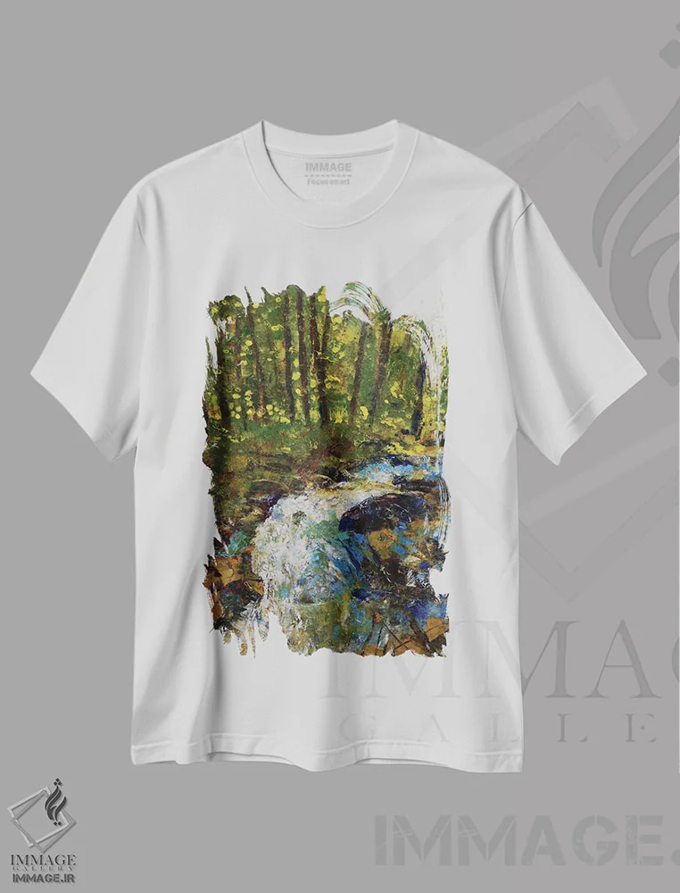 تیشرت سفید طرح دار – تیشرت طبیعت ,جویبار کوهستانی اسموکی اثر مایکل کریس immage.ir