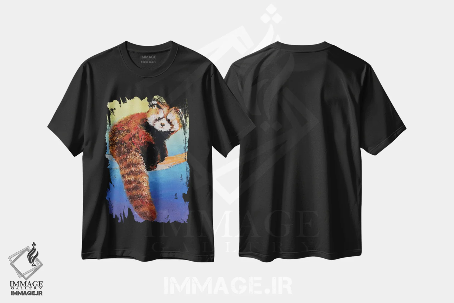 تیشرت مشکی طرح دار – تیشرت حیوانات ,پاندای قرمز بامزه اثر مایکل کریس immage.ir