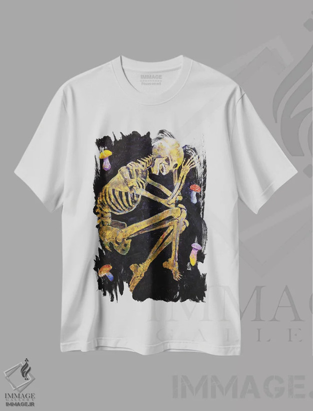 تیشرت سفید طرح دار – تیشرت فانتزی ,قارچ های شفاف اثر مایکل کریس فروشگاه ایماژ