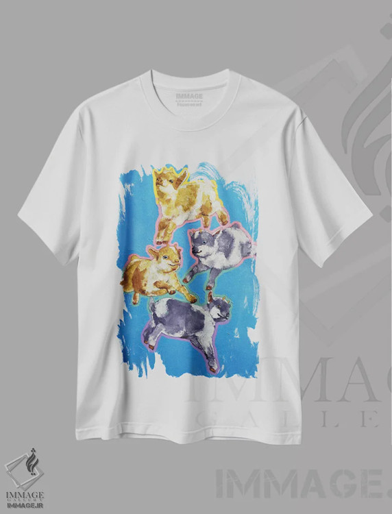 تیشرت سفید طرح دار – تیشرت حیوانات ,بزغاله ها اثر مایکل کریس immage.ir