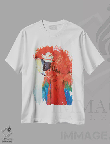 تیشرت سفید طرح دار – تیشرت حیوانات ,طوطی قرمز اثر مایکل کریس فروشگاه ایماژ