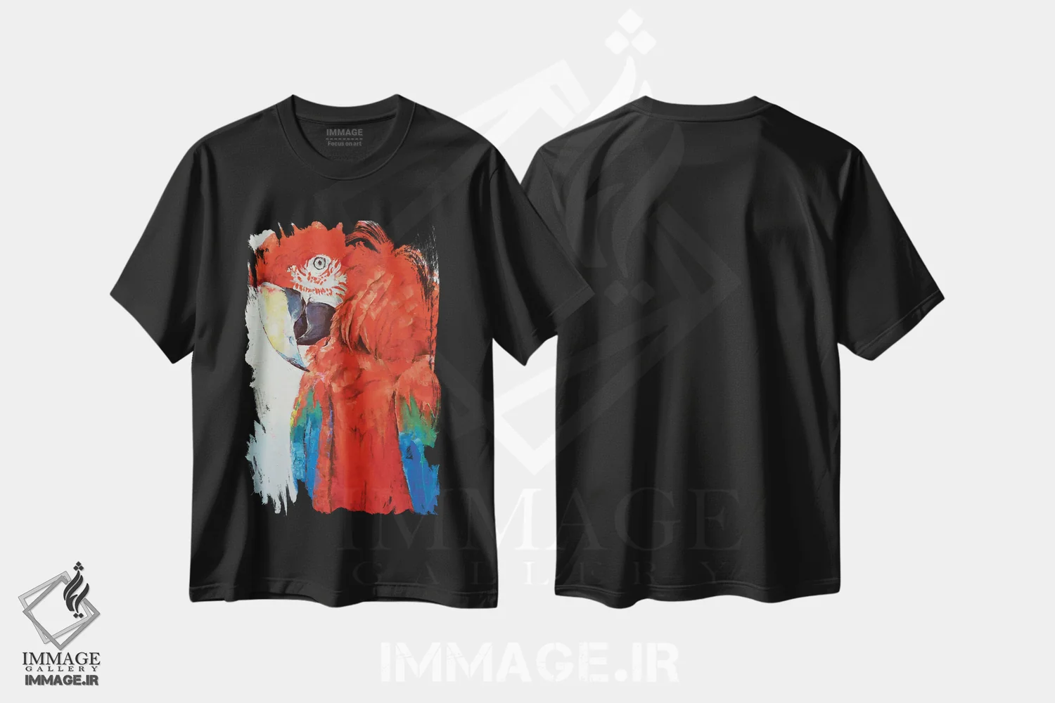 تیشرت مشکی طرح دار – تیشرت حیوانات ,طوطی قرمز اثر مایکل کریس immage.ir