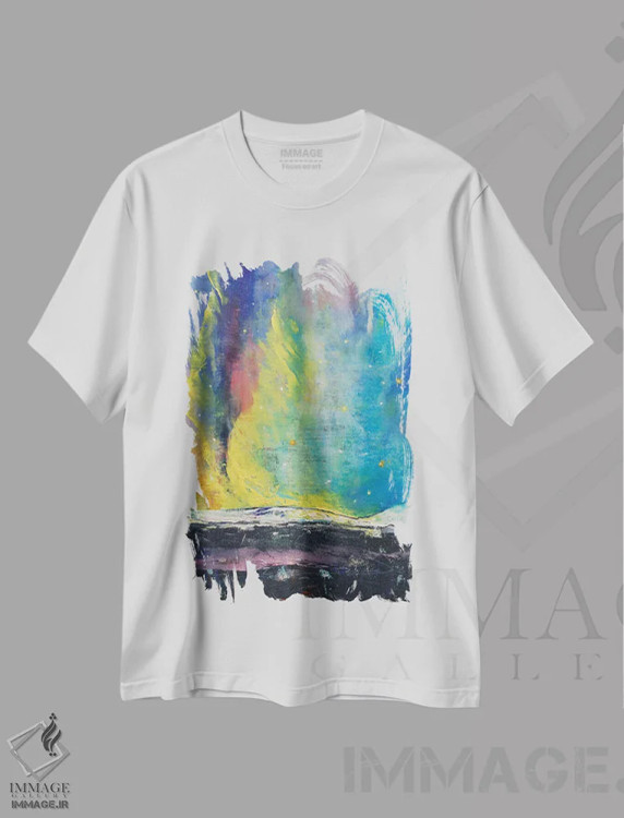 تیشرت سفید طرح دار – تیشرت طبیعت ,شفق قطبی اثر مایکل کریس فروشگاه ایماژ