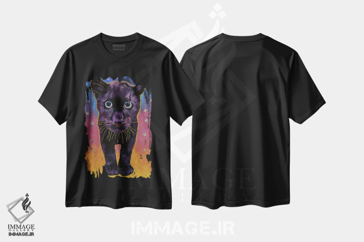 تیشرت مشکی طرح دار – تیشرت حیوانات ,توله پلنگ سیاه اثر مایکل کریس فروشگاه ایماژ