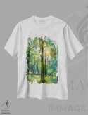تیشرت سفید طرح دار – تیشرت طبیعت ,گرگ ومیش زمردین اثر مایکل کریس فروشگاه ایماژ