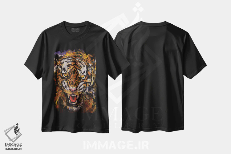 تیشرت مشکی طرح دار – تیشرت گرافیکی ,ببر آتشین اثر مایکل کریس فروشگاه ایماژ