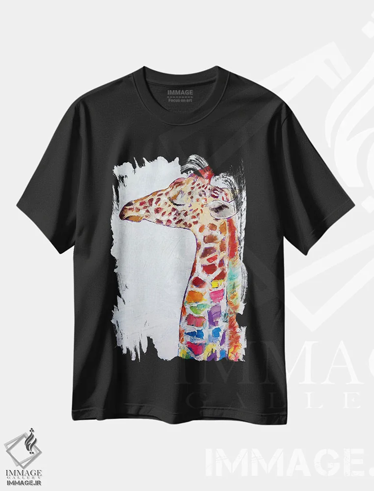 تیشرت مشکی طرح دار – تیشرت حیوانات ,زرافه اثر مایکل کریس فروشگاه ایماژ