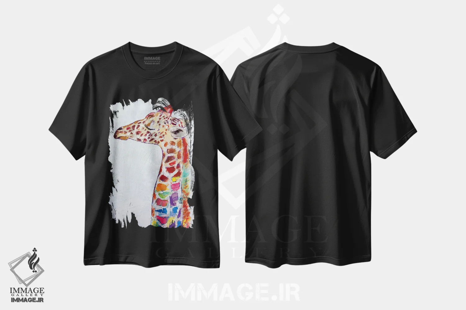 تیشرت مشکی طرح دار – تیشرت حیوانات ,زرافه اثر مایکل کریس فروشگاه ایماژ