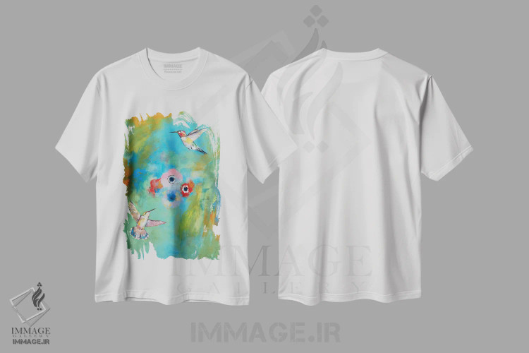 تیشرت سفید طرح دار – تیشرت حیوانات ,مرغ های مگس خوار اثر مایکل کریس immage.ir