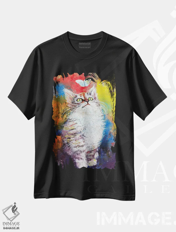 تیشرت مشکی طرح دار – تیشرت حیوانات ,بچه گربه و پروانه اثر مایکل کریس فروشگاه ایماژ