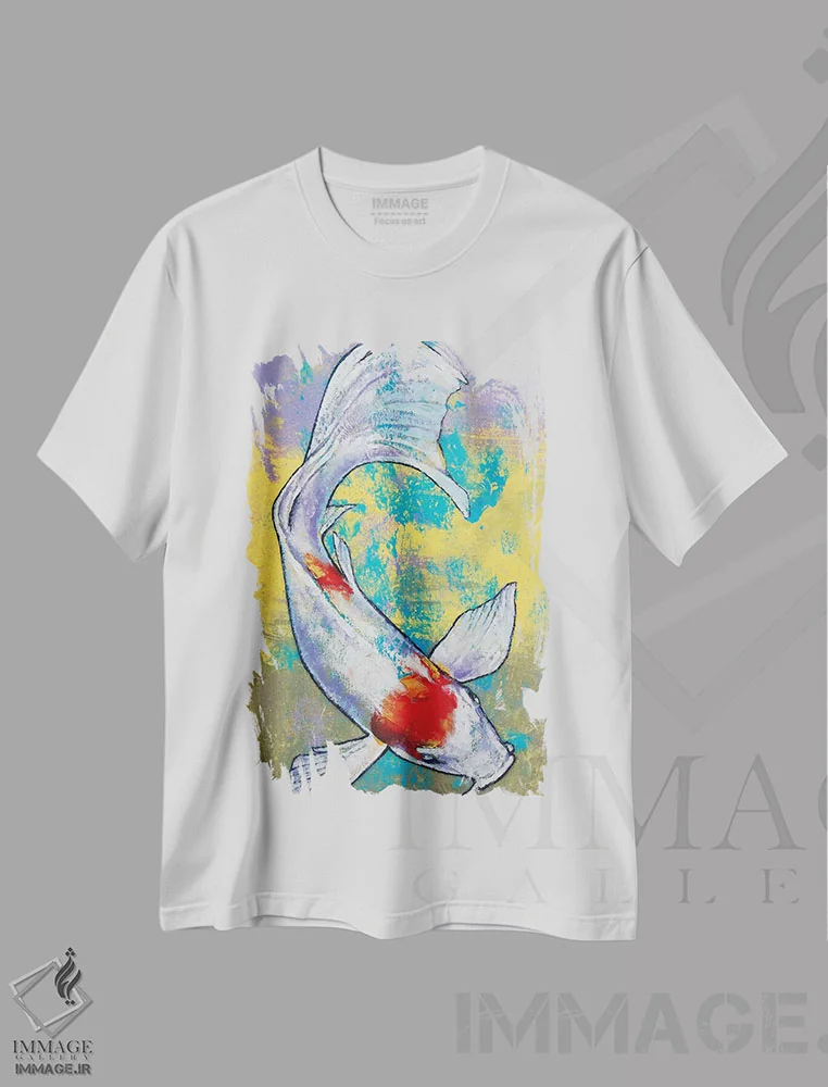 تیشرت سفید طرح دار – تیشرت هنری ,ماهی کوی اثر مایکل کریس immage.ir