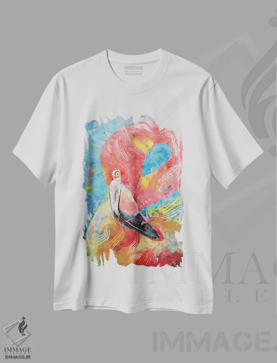 تیشرت سفید طرح دار – تیشرت طبیعت ,فلامینگوی صورتی اثر مایکل کریس immage.ir