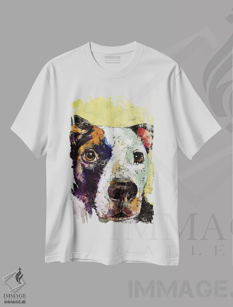 تیشرت سفید طرح دار – تیشرت هنری ,پرتره پیت بول اثر مایکل کریس immage.ir