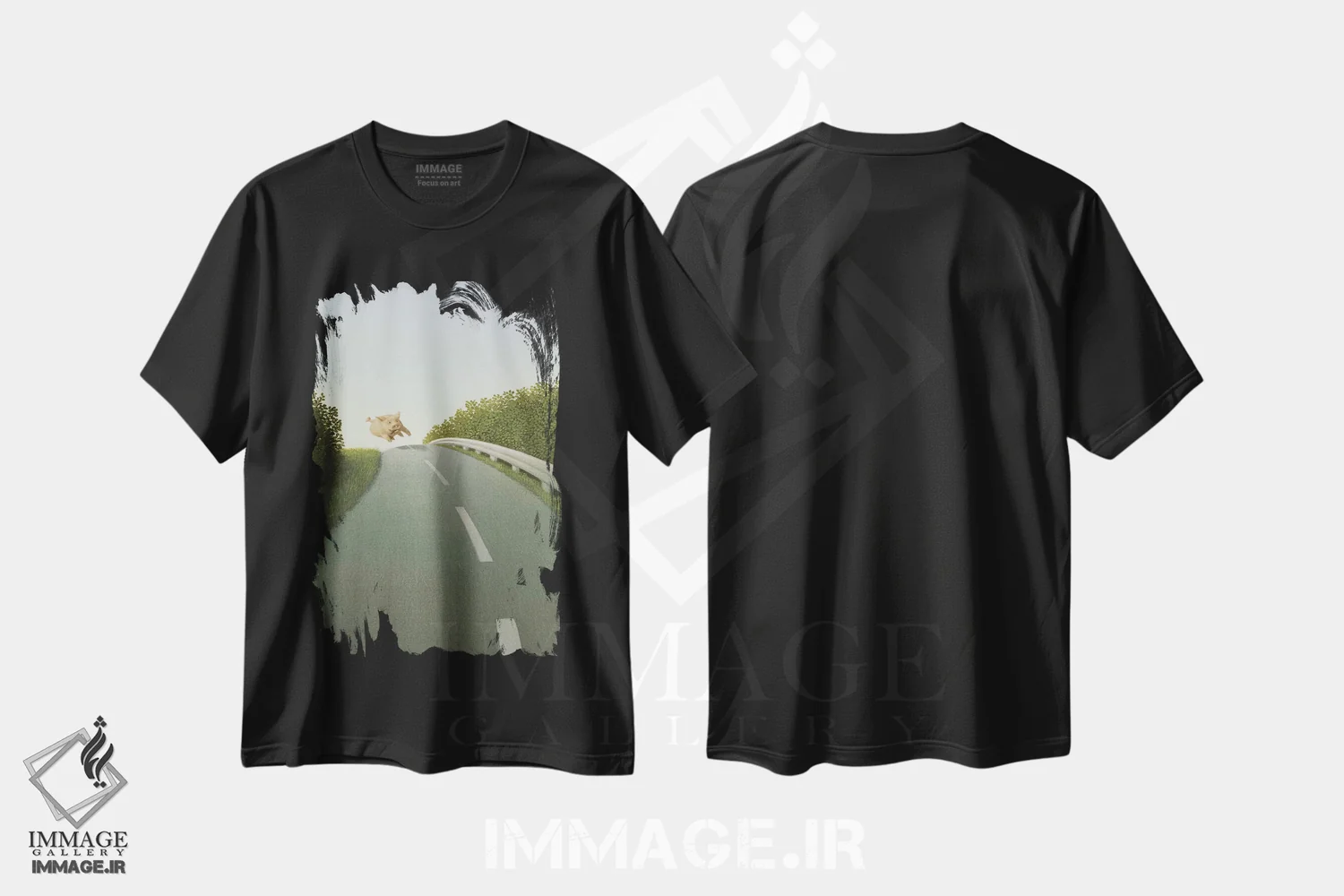 تیشرت مشکی طرح دار – تیشرت طنز ,خوک بزرگراه اثر مایکل سووا فروشگاه ایماژ