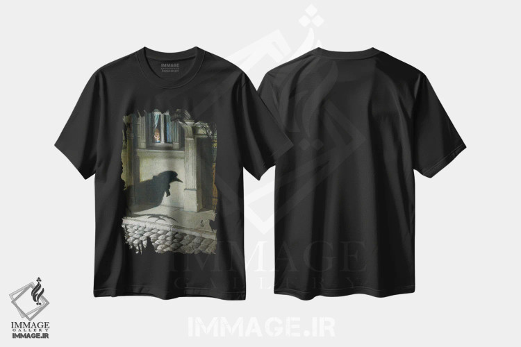 تیشرت مشکی طرح دار – تیشرت طنز هنری ,توجه - آنفولانزای پرندگان اثر مایکل سووا immage.ir
