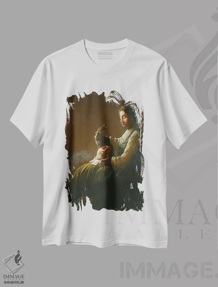 تیشرت سفید طرح دار – تیشرت هنری ,آرامش سریع پس از والترود بیرنباخ-وومه اثر مایکل سووا فروشگاه ایماژ