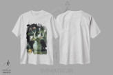 تیشرت سفید طرح دار – تیشرت هنری ,گل های فلامینگو اثر مایکل سووا immage.ir