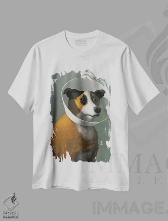 تیشرت سفید طرح دار – تیشرت حیوانات ,سگ بیمار آملی اثر مایکل سووا فروشگاه ایماژ