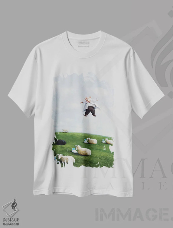 تیشرت سفید طرح دار – تیشرت طبیعت ,استاد از آسمان اثر مایکل سووا فروشگاه ایماژ