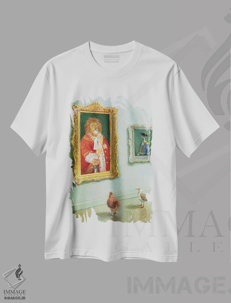 تیشرت سفید طرح دار – تیشرت طنز حیوانات ,موزه اثر مایکل سووا immage.ir