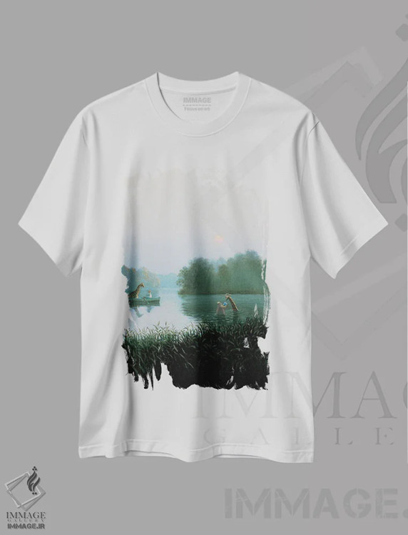 تیشرت سفید طرح دار – تیشرت حیوانات ,کپی زرافه اثر مایکل سووا فروشگاه ایماژ