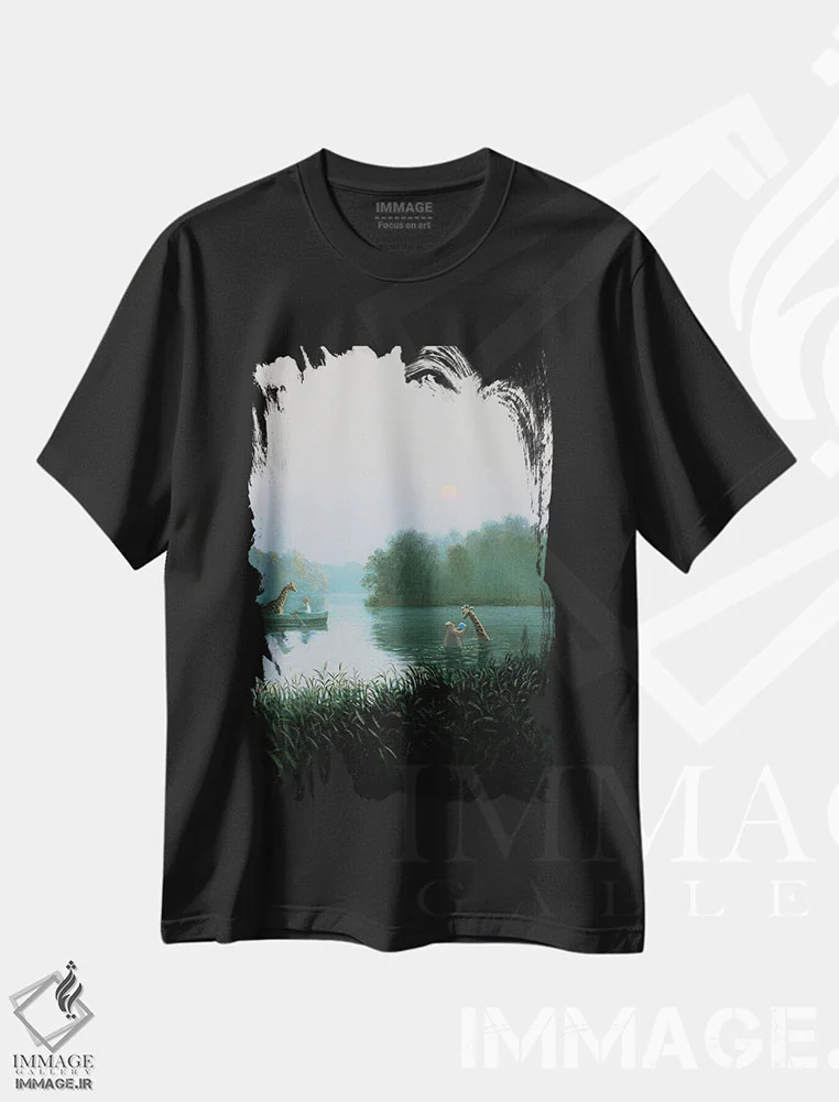 تیشرت مشکی طرح دار – تیشرت حیوانات ,کپی زرافه اثر مایکل سووا immage.ir