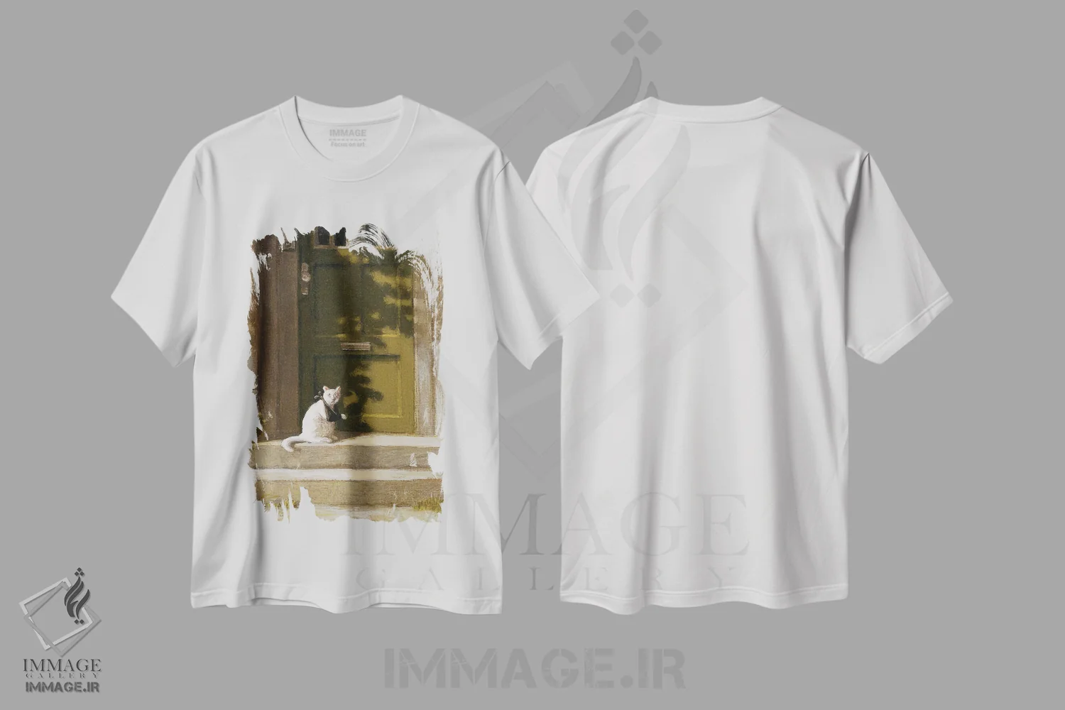 تیشرت سفید طرح دار – تیشرت طنز هنری ,گربه زخمی اثر مایکل سووا فروشگاه ایماژ