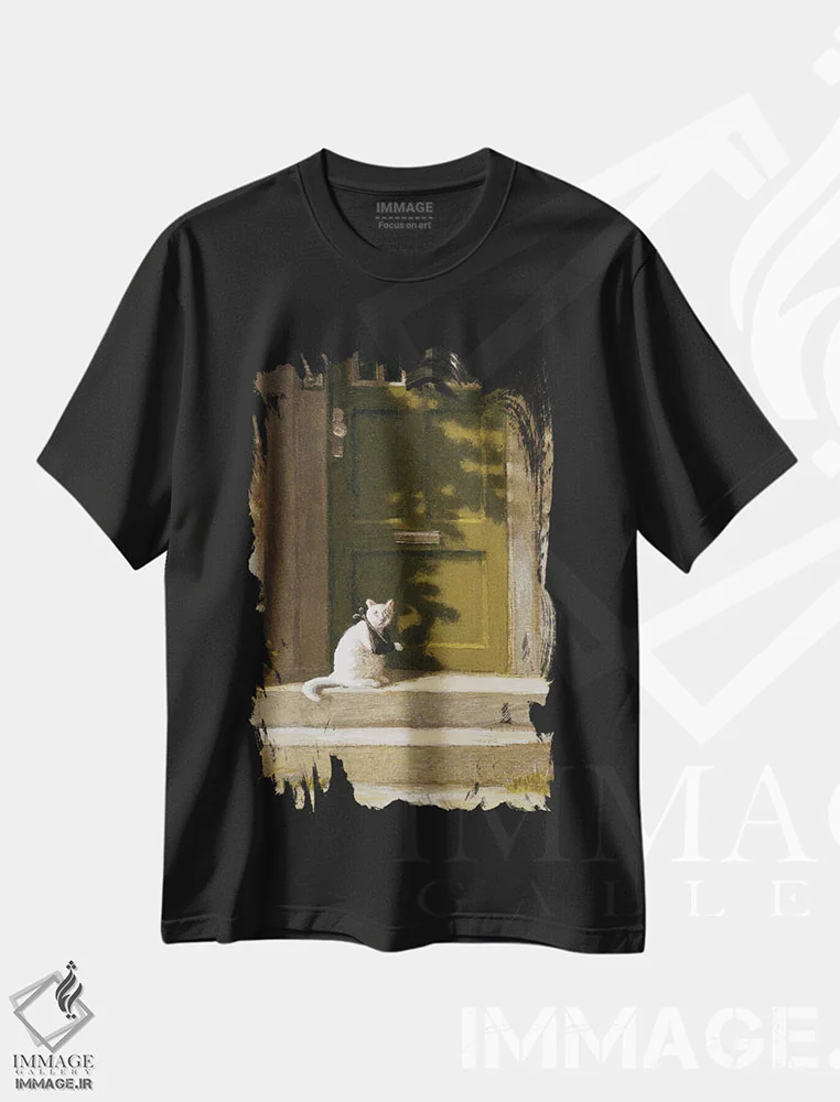 تیشرت مشکی طرح دار – تیشرت طنز هنری ,گربه زخمی اثر مایکل سووا immage.ir