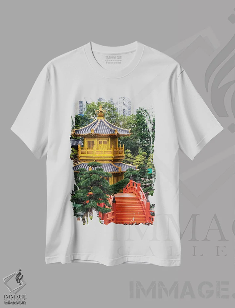 تیشرت سفید طرح دار – تیشرت معماری ,پاویون طلایی کمال مطلق، باغ نان لیان، دایموند هیل، کولون، هنگ کنگ، چین اثر مایکل دفریتاس فروشگاه ایماژ